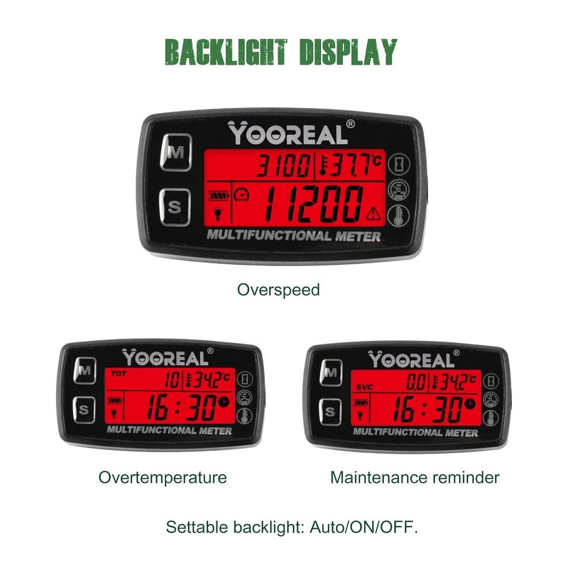 YOOREAL Tach Hour Meter Engine Temperature Gauge,Tachometer,RPM/Temp Alert,User Shutdown for Scooter Snowmobile Mini Bike Motorcycle Lawn Mower Generator Dump Truck etc - Image 5
